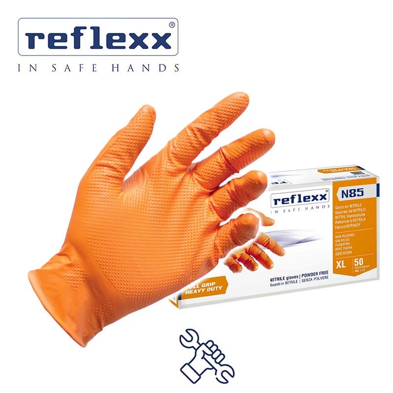 REFLEXX - Conf 50 guanti in nitrile n85 arancione tg m ultra resistenti -  N85/M(8)