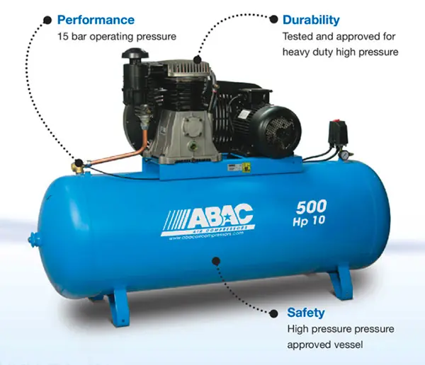 Features of the 500 litre ABAC PRO B6000 500 FT7.5 compressor