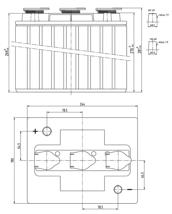 Accu Italia ES06220T 0365095 - 6V 220Ah Lead-Acid Battery for Electric Vehicles