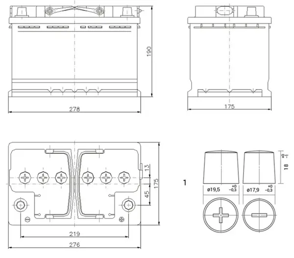 Accu Italia ES12060T 0365106 - 12V 60 Ah Lead-Acid Battery for Electric Vehicles