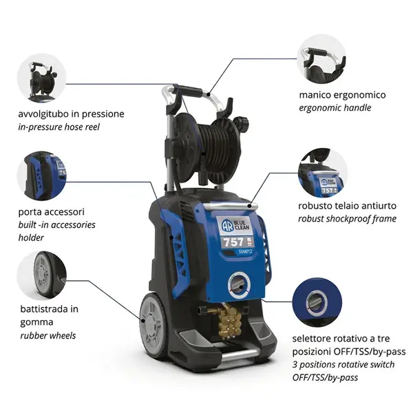 Annovi Reverberi 757 RLW Dual Pro 15764 - 190 bar Cold Water Pressure Washer with Hose Reel