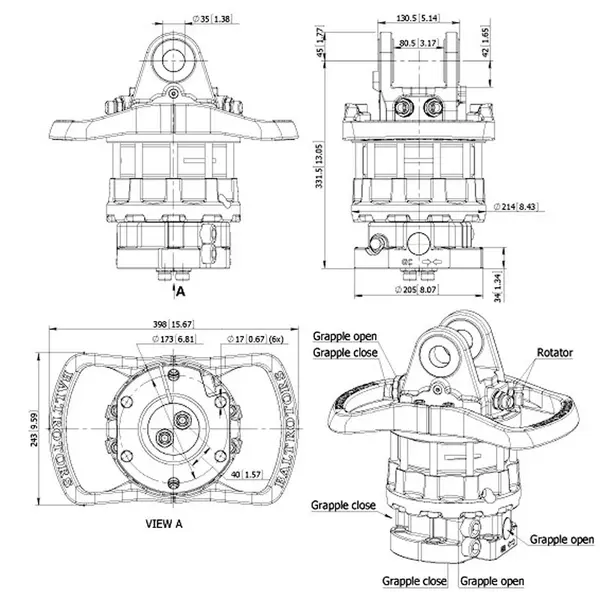 Baltrotors GR104DBX - Rotator +100/-80 kN with 6 Hole Flange - for MHS Forestry Clamps