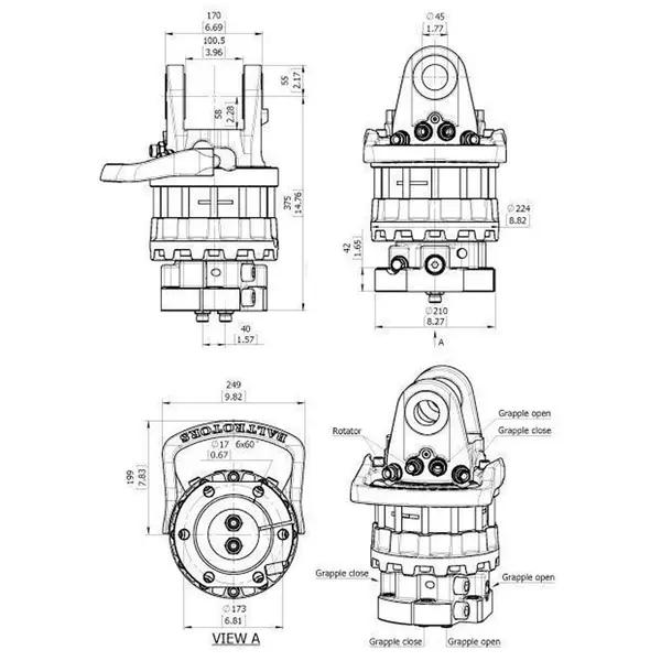 Baltrotors GR16S - Rotator +160/-90 kN with 6 Hole Flange - for MHS Forestry Grapples