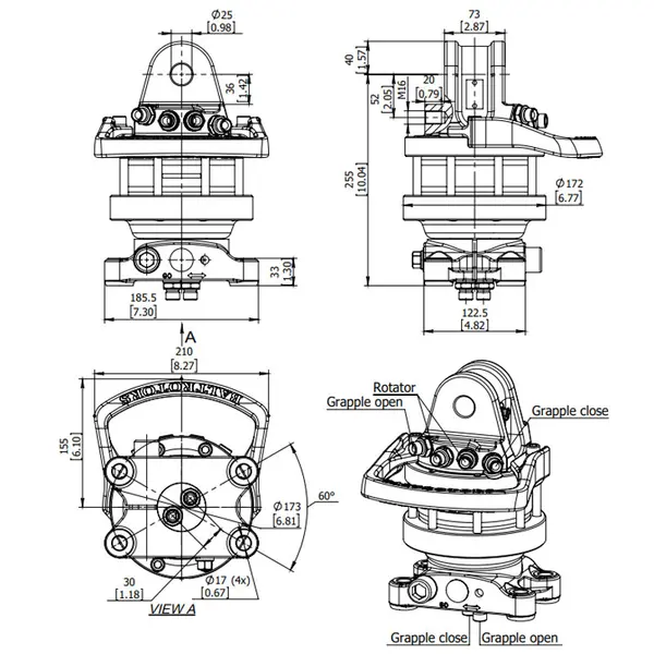 Baltrotors GR463 - 45 kN Rotator with 4 Hole Flange - for MHS Forestry Clamps