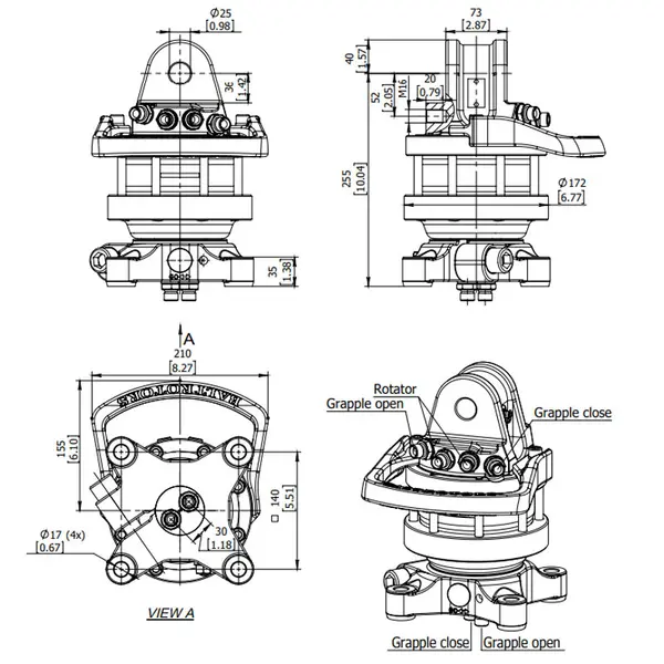 Baltrotors GR465 - 45 kN Rotator with 4 Hole Flange - for MHS Forestry Clamps