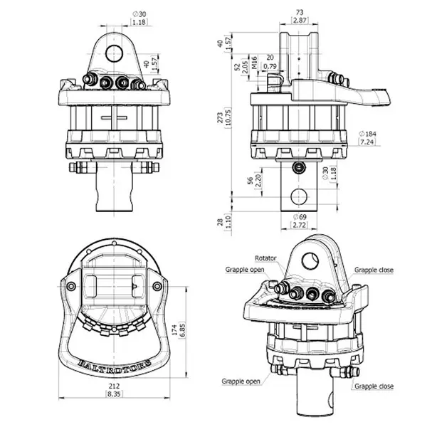 Baltrotors GR55M - 55 kN Rotator for Forestry Clamps - Unlimited Rotation