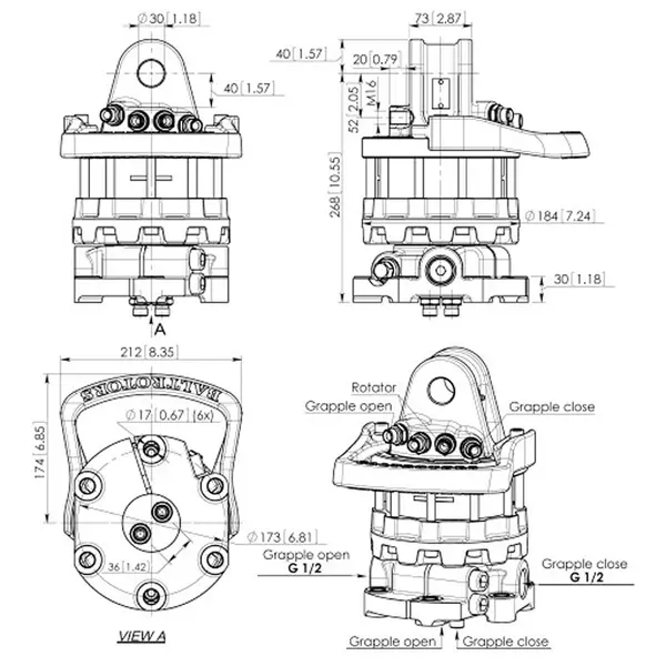 Baltrotors GR55MF - 55 kN Rotator with 6 Hole Flange - for MHS Forestry Clamps