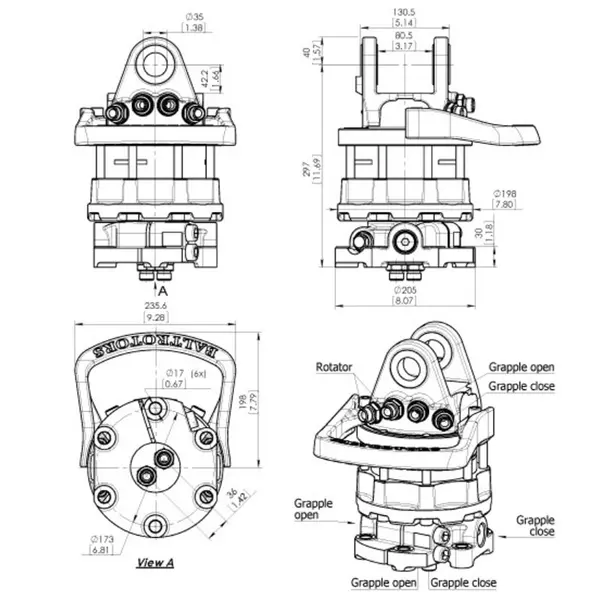 Baltrotors GR603DB - 60 kN Rotator with 6-Hole Flange - for MHS Forestry Grapples