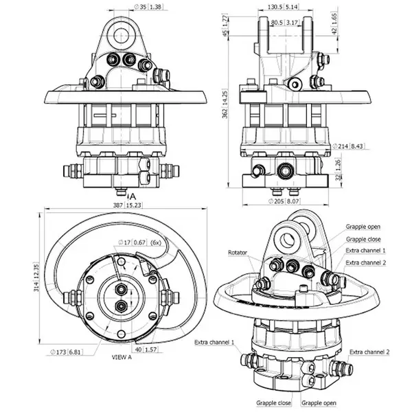 Baltrotors GRS10 6 Ways - Rotator +100/-80 kN with 6 Hole Flange - for MHS Forestry Clamps