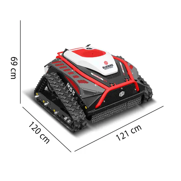 BlueBird FM 25-75 radio-controlled flail mower dimensions 121x120x69 cm