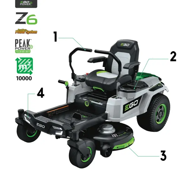 EGO ZT4201E-L Z6 107cm Ride-On Mower Kit with Quick Charger and Mulching Kit
