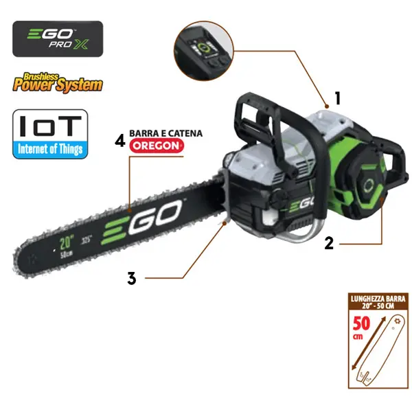EGO CSX 5000 battery-powered chainsaw with Oregon bar and chain