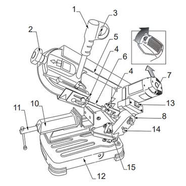Components of the Femi 782 XL band saw