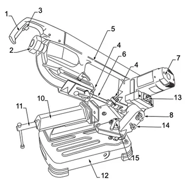 Components of the Femi NG 105 XL band saw