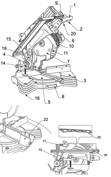 Components of the FEMI 305 PRO circular saw for cutting wood and aluminium