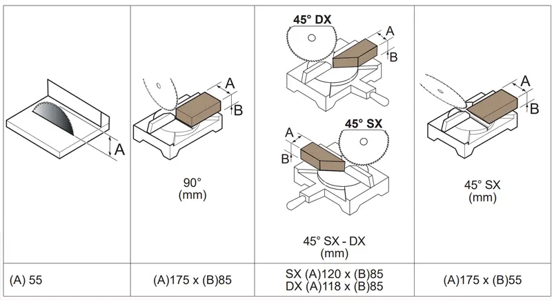 Cutting Capacity Femi TR100 - Tilting Circular Wood Cutting Machine