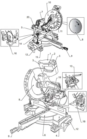 Components of the Femi TR235 circular saw for wood