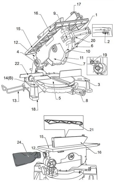 Components of the Femi TR235 circular saw for wood