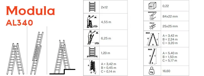 Gierre Modula AL340 Double ladder with 24 rungs