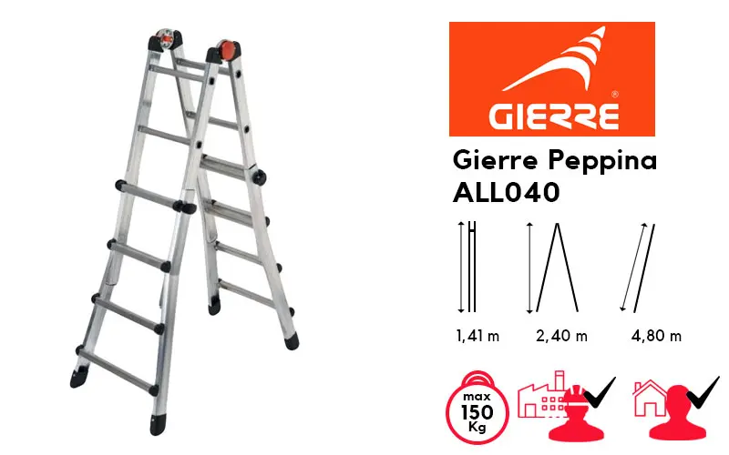 Gierre Peppina ALL040 / AL004 Aluminum Telescopic Ladder