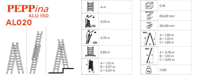 Gierre Peppina AL020 - Multifunctional Aluminum Work Ladder