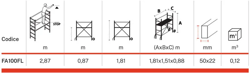 Gierre Fast&Lock 100 FA100FL - Multipurpose Aluminum Scaffolding, Working Height 2.87 m