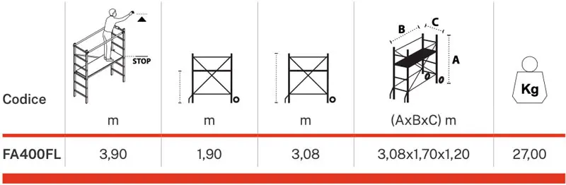 Gierre Fast&Lock 400 FA400FL - Multipurpose Aluminum Scaffolding, Working Height 3.9 m