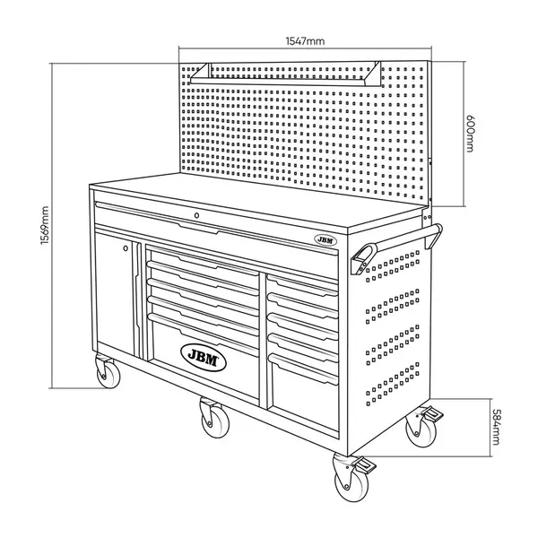 JBM 54510 - 11-Drawer Trolley with Pegboard