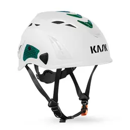 Kask Superplasma AQ Hi Viz white industry helmet with green inserts