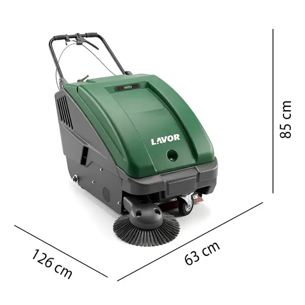 Lavor SLG 700 ET sweeper with cleaning width and overall dimensions for medium and large surfaces