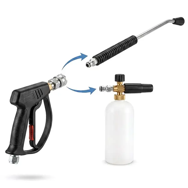 High-quality cleaning kit for pressure washer equipped with a chrome-plated brass ball quick-connect gun
