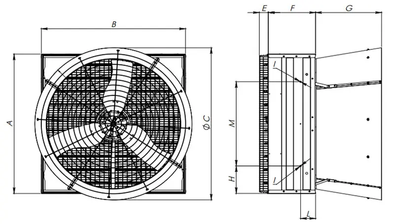 Munters EC52 - Cone Extractor Fan with Damper - dimensions