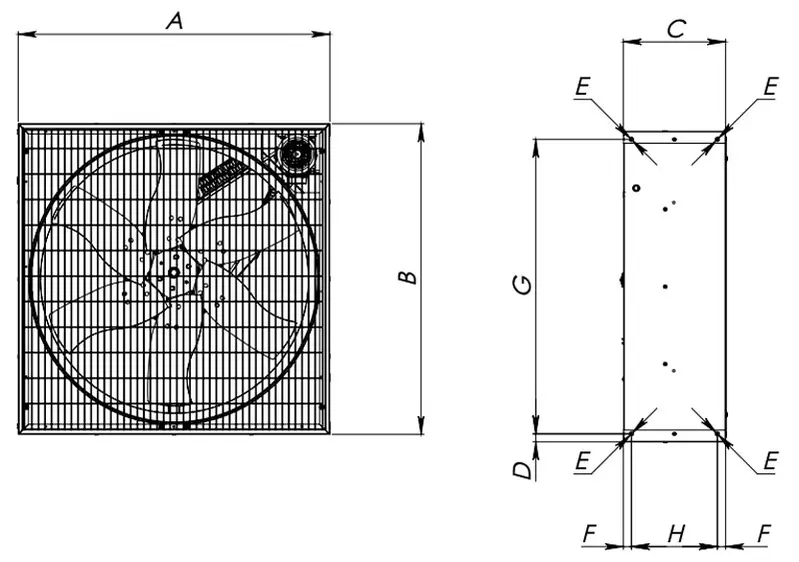 Munters EMS50 - Industrial Circulation Fan - 1 to 1.5 HP dimensions