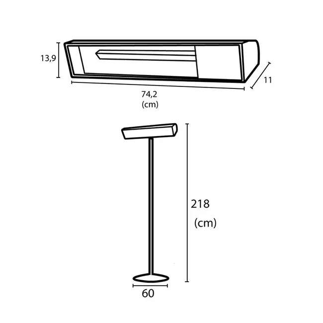 Sined Caldo Vetro Nero 2000 Pedestal WiFi - Infrared Heating Lamp with Floor Stand