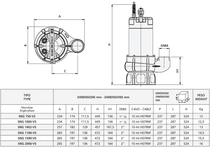 Speroni SNG-VS - Submersible Electric Pumps for Drainage
