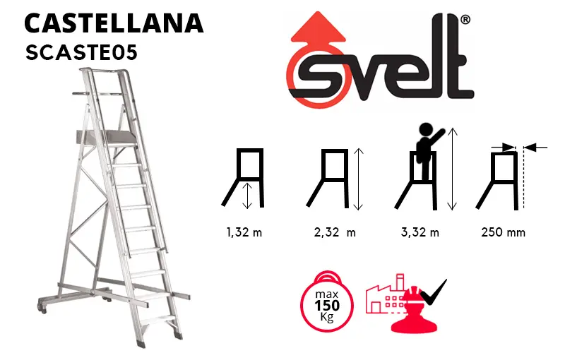 Svelt Castellana SCASTE05 - Professional 5-Step Ladder with Guardrail