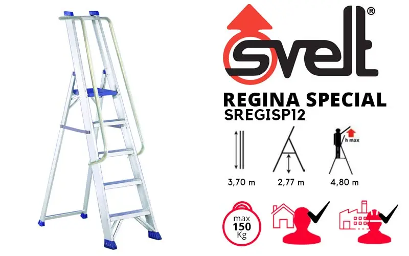 Svelt Regina Special SREGISP12 - Professional 5-Step Double Aluminum Ladder with Handrail