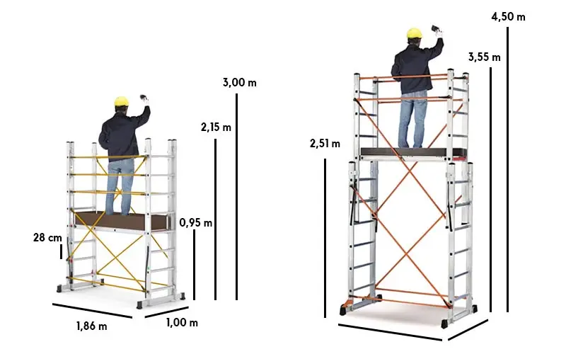 Svelt Target+ Professional telescopic aluminium scaffolding, convertible into 2 extension or trestle ladders